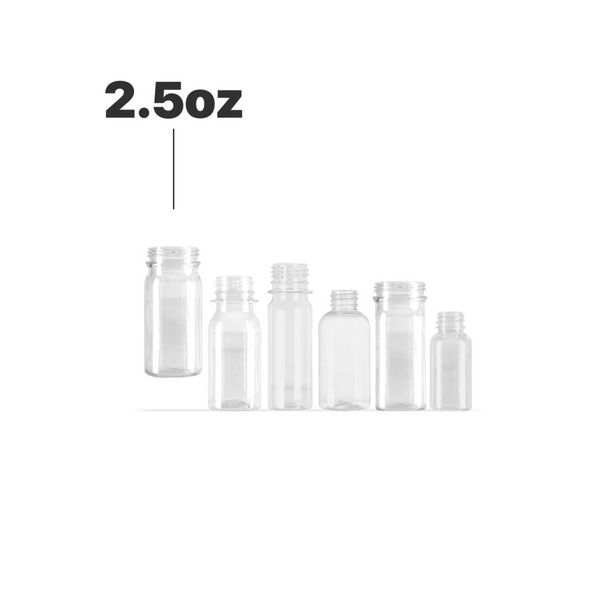 2.5oz Shot PET Empty Plastic Bottle Clear with Custom Cap for